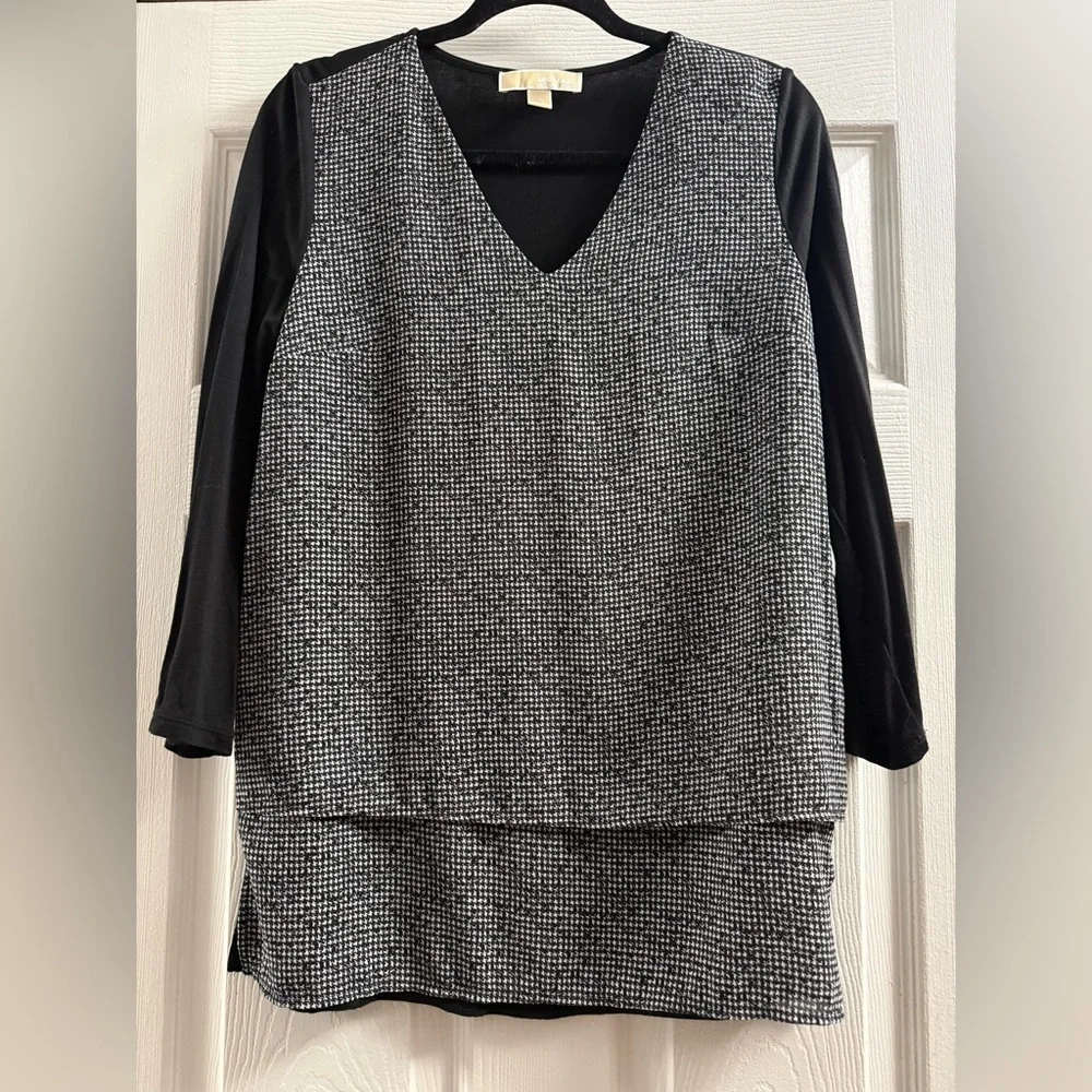 Michael Kors Mixed Media Layered-Hem Top Size Small